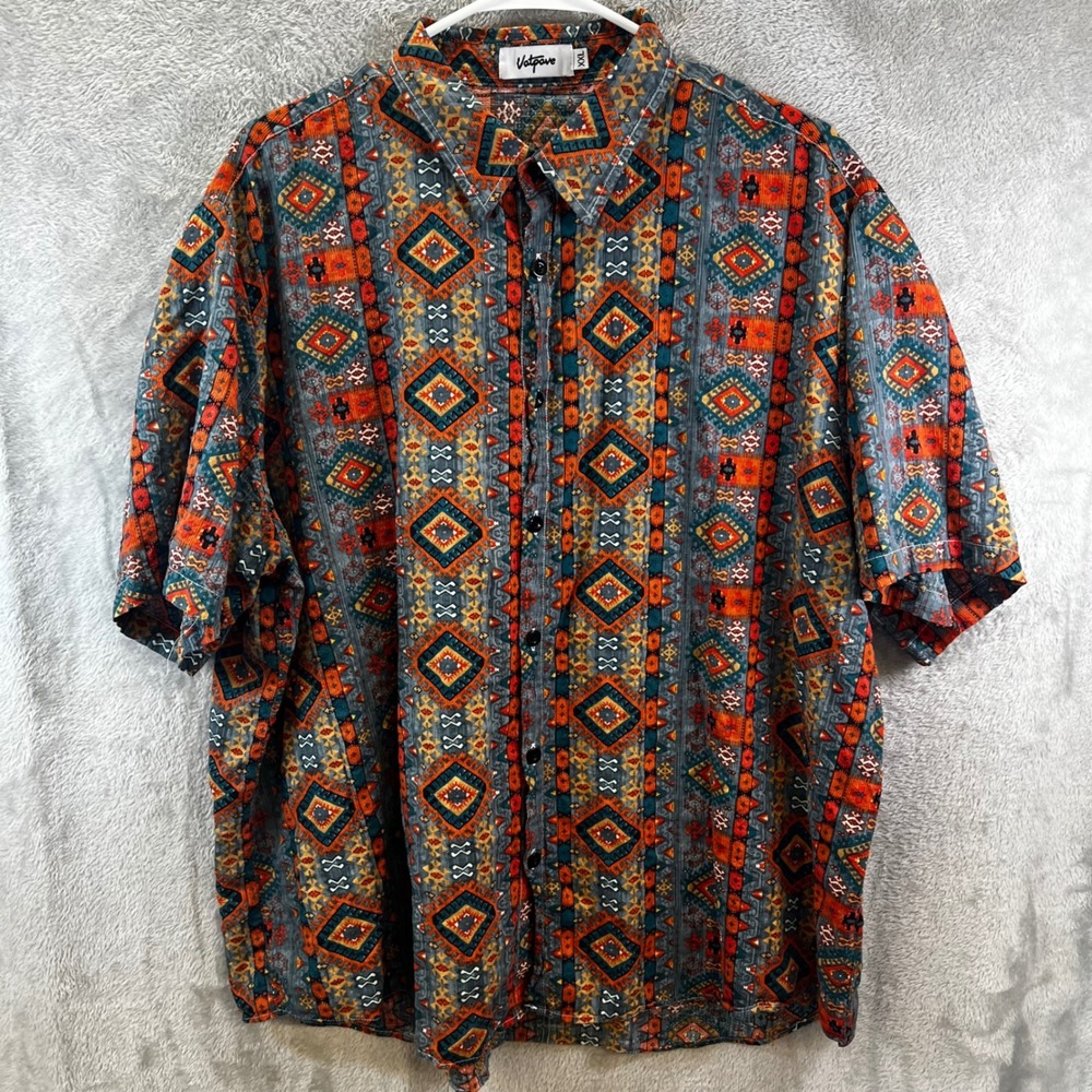 Vatpave Mens XXL Short Sleeve Button Down Native Southwestern Boho Hipster‎ - Picture 2 of 9